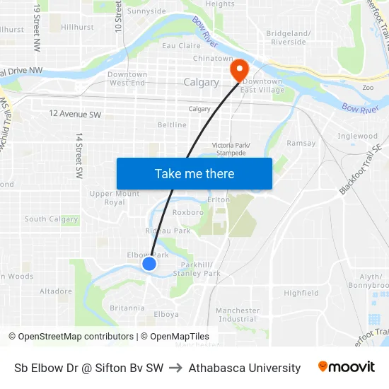 Sb Elbow Dr @ Sifton Bv SW to Athabasca University map
