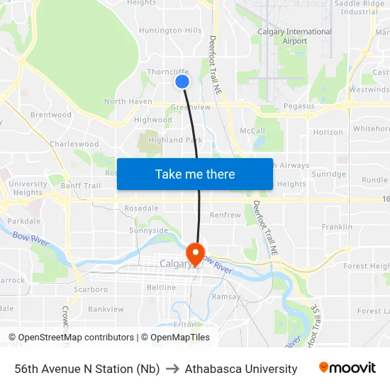 56th Avenue N Station (Nb) to Athabasca University map