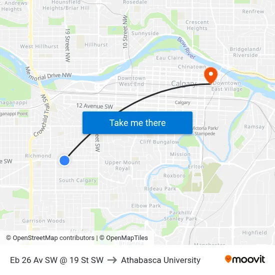 Eb 26 Av SW @ 19 St SW to Athabasca University map