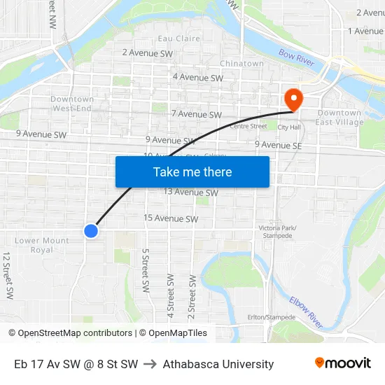 Eb 17 Av SW @ 8 St SW to Athabasca University map