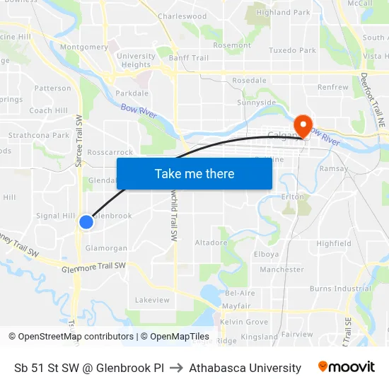 Sb 51 St SW @ Glenbrook Pl to Athabasca University map