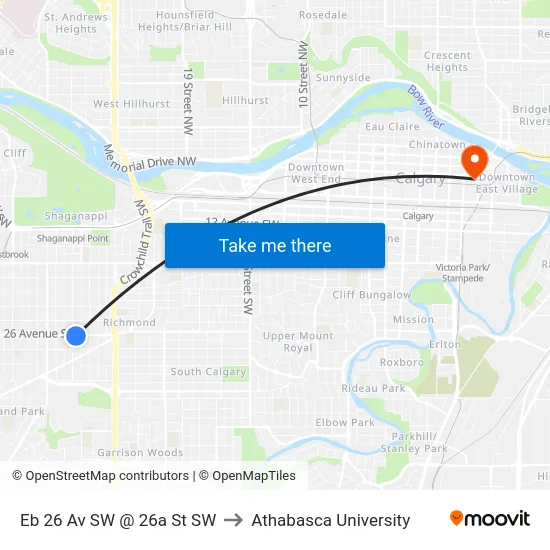 Eb 26 Av SW @ 26a St SW to Athabasca University map