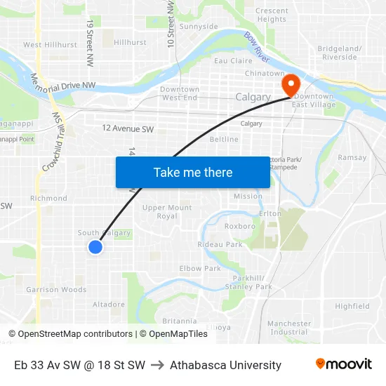 Eb 33 Av SW @ 18 St SW to Athabasca University map