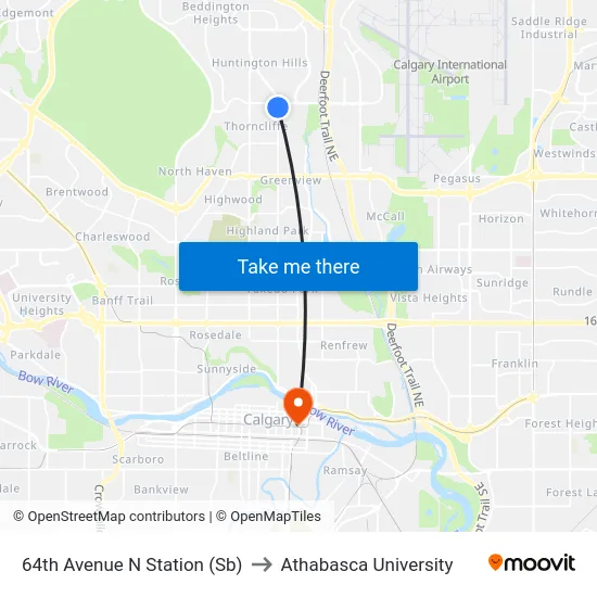 64th Avenue N Station (Sb) to Athabasca University map