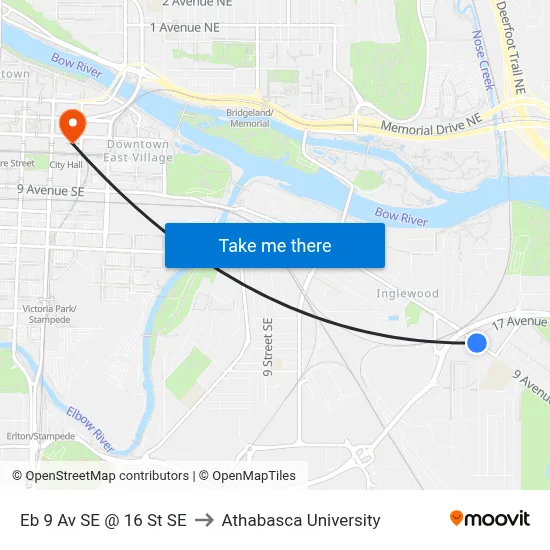 Eb 9 Av SE @ 16 St SE to Athabasca University map