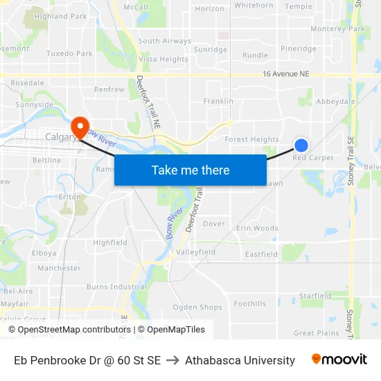 Eb Penbrooke Dr @ 60 St SE to Athabasca University map