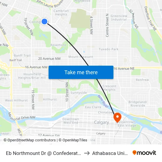 Eb Northmount  Dr @ Confederation VI NW to Athabasca University map