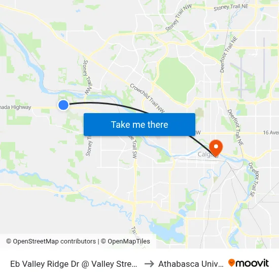 Eb Valley Ridge Dr @ Valley Stream Cl NW to Athabasca University map
