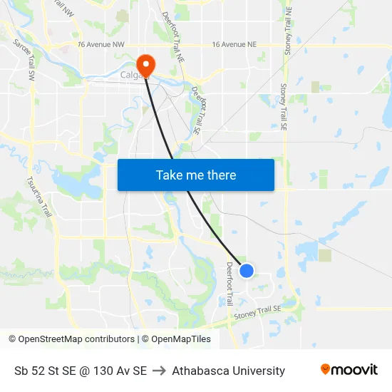 Sb 52 St SE @ 130 Av SE to Athabasca University map