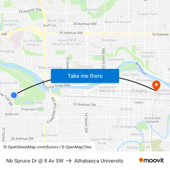 Nb Spruce Dr @ 8 Av SW to Athabasca University map