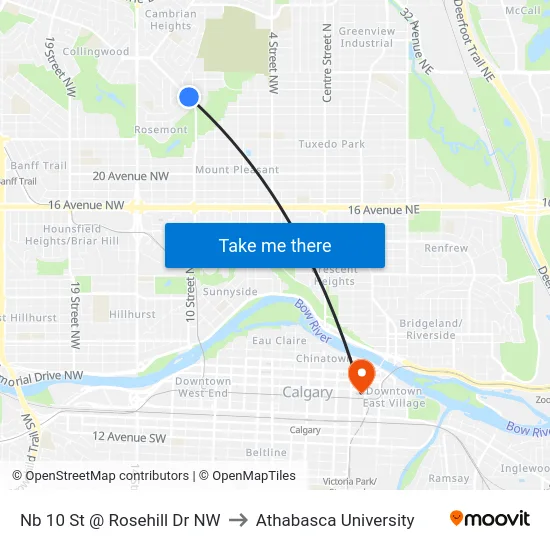 Nb 10 St @ Rosehill Dr NW to Athabasca University map