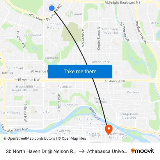 Sb North Haven Dr @ Nelson Rd NW to Athabasca University map