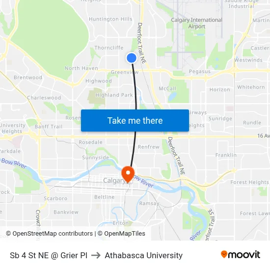 Sb 4 St NE @ Grier Pl to Athabasca University map