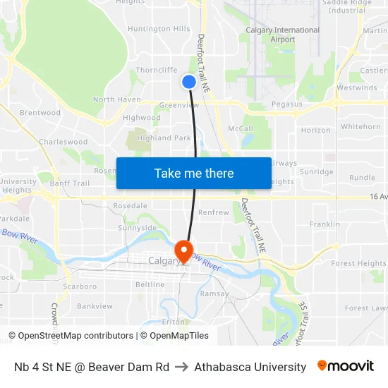 Nb 4 St NE @ Beaver Dam Rd to Athabasca University map