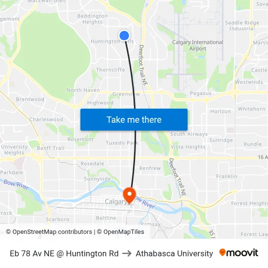 Eb 78 Av NE @ Huntington Rd to Athabasca University map