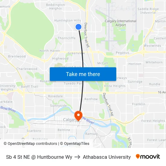Sb 4 St NE @ Huntbourne Wy to Athabasca University map