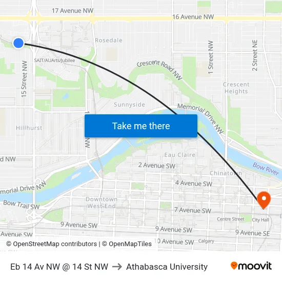 Eb 14 Av NW @ 14 St NW to Athabasca University map