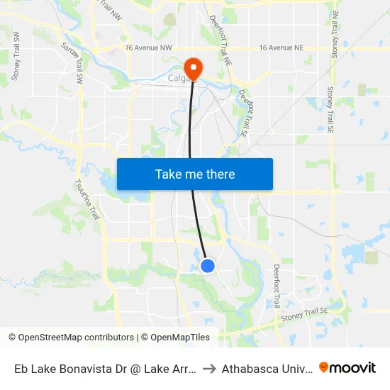 Eb Lake Bonavista Dr @ Lake Arrow Rd SE to Athabasca University map