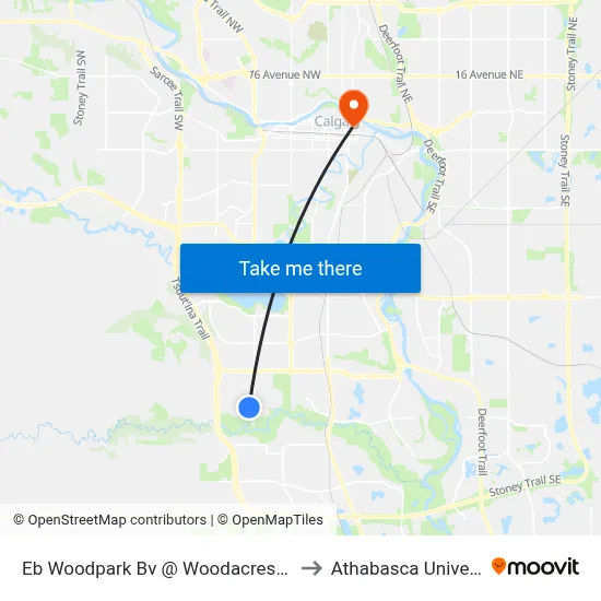 Eb Woodpark Bv @ Woodacres Dr SW to Athabasca University map