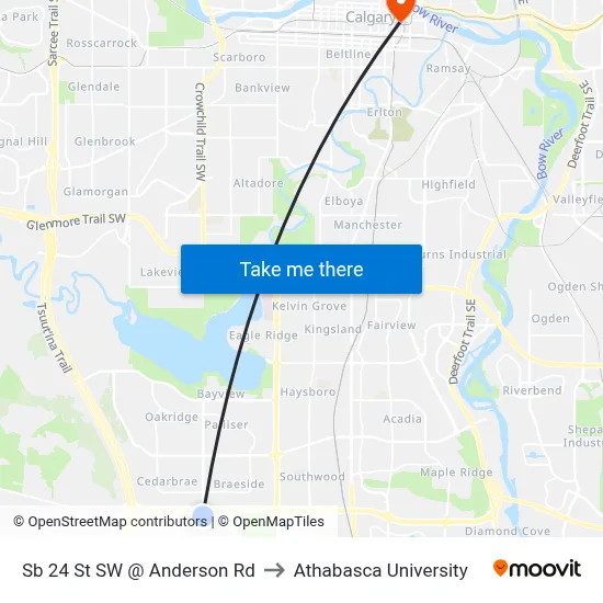 Sb 24 St SW @ Anderson Rd to Athabasca University map