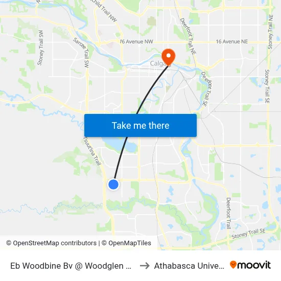 Eb Woodbine Bv @ Woodglen Wy SW to Athabasca University map