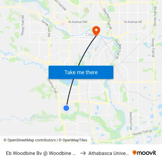 Eb Woodbine Bv @ Woodbine Bv SW to Athabasca University map