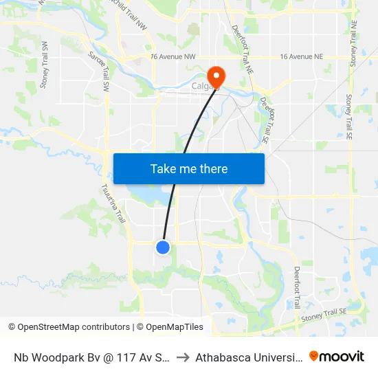Nb Woodpark Bv @ 117 Av SW to Athabasca University map