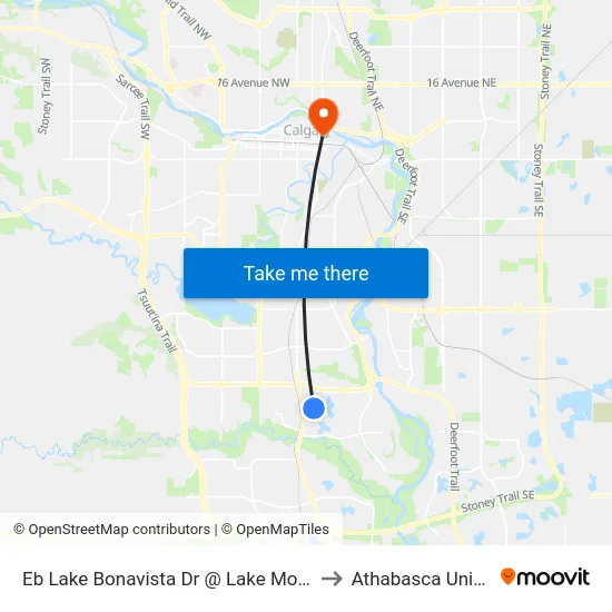 Eb Lake Bonavista Dr @ Lake Moraine Pl SE to Athabasca University map