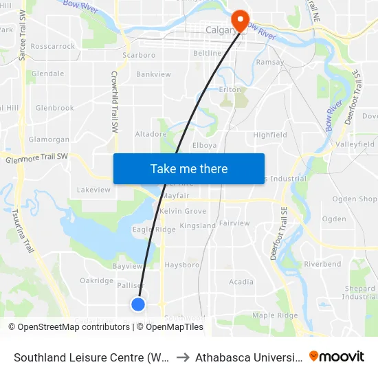 Southland Leisure Centre (Wb) to Athabasca University map