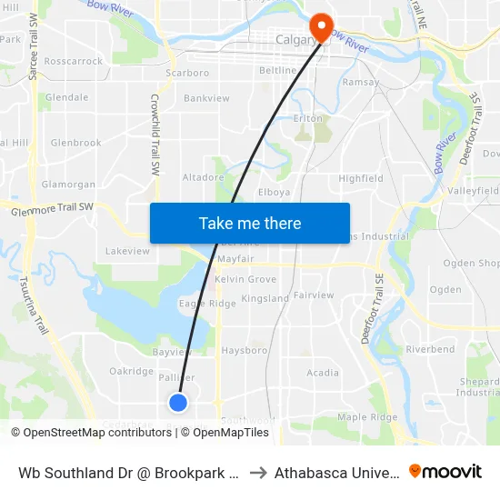 Wb Southland Dr @ Brookpark Bv SW to Athabasca University map