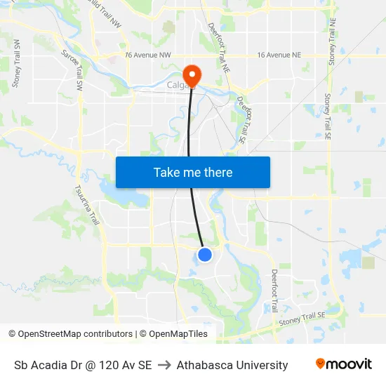 Sb Acadia Dr @ 120 Av SE to Athabasca University map