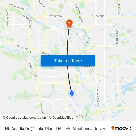 Nb Acadia Dr @ Lake Placid Hl SE to Athabasca University map