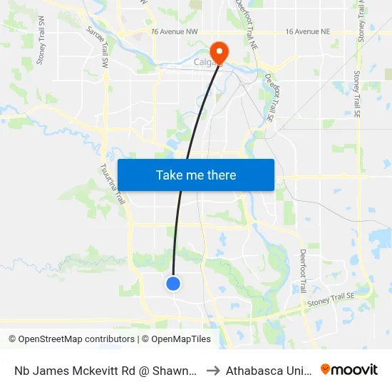Nb James Mckevitt Rd @  Shawnessy Bv SW to Athabasca University map