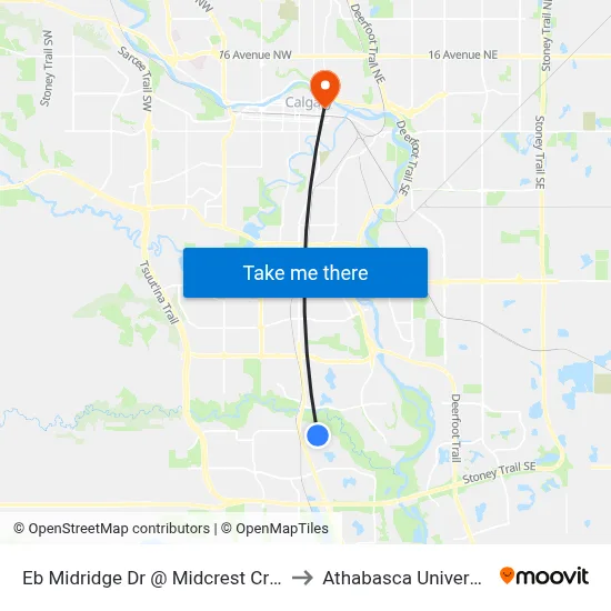 Eb Midridge Dr @ Midcrest Cr SE to Athabasca University map