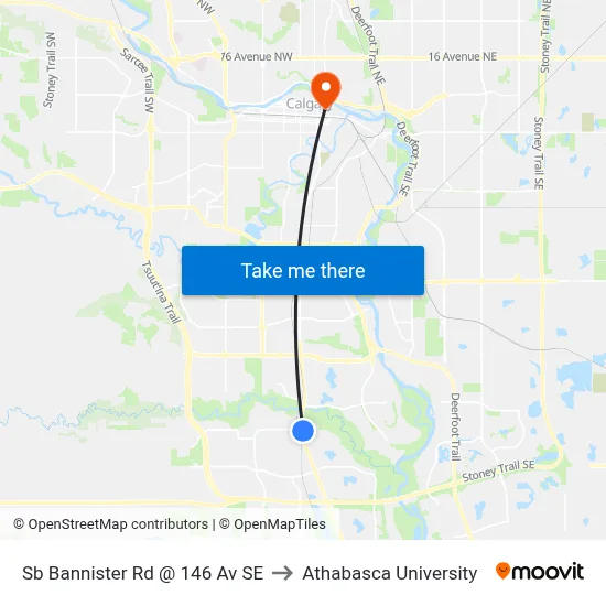 Sb Bannister Rd @ 146 Av SE to Athabasca University map