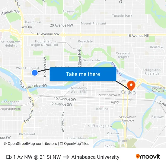 Eb 1 Av NW @ 21 St NW to Athabasca University map