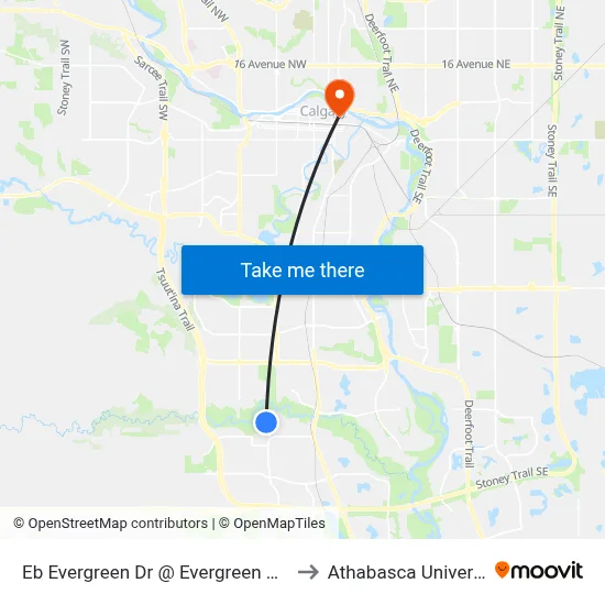 Eb Evergreen Dr @ Evergreen Hl SW to Athabasca University map