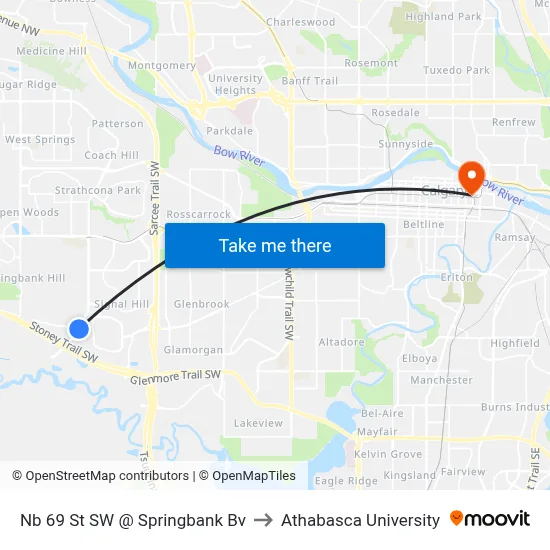 Nb 69 St SW @ Springbank Bv to Athabasca University map