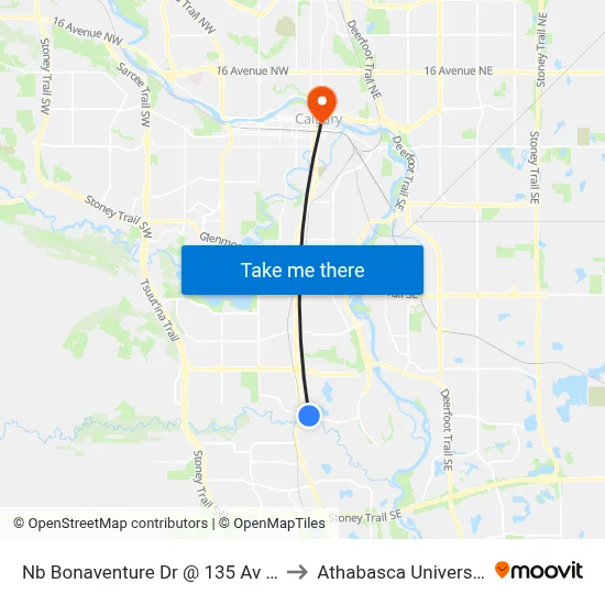 Nb Bonaventure Dr @ 135 Av SE to Athabasca University map
