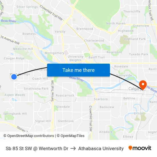 Sb 85 St SW @ Wentworth Dr to Athabasca University map