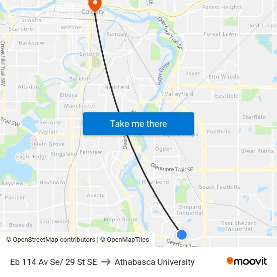 Eb 114 Av Se/ 29 St SE to Athabasca University map