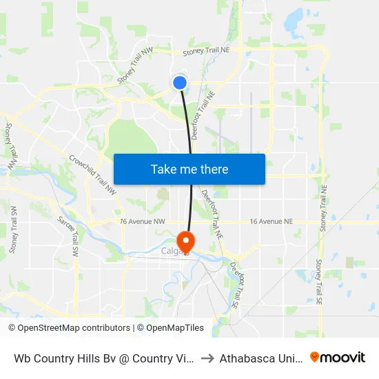Wb Country Hills Bv @ Country Village Wy NE to Athabasca University map