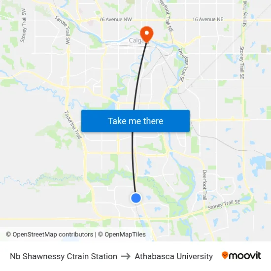 Nb Shawnessy Ctrain Station to Athabasca University map