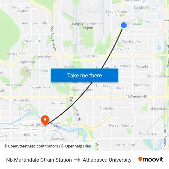 Nb Martindale Ctrain Station to Athabasca University map