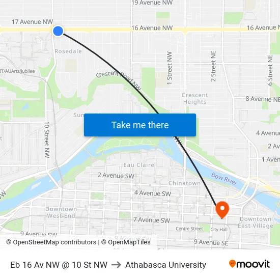 Eb 16 Av NW @ 10 St NW to Athabasca University map