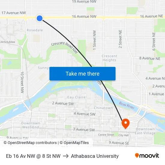 Eb 16 Av NW @ 8 St NW to Athabasca University map