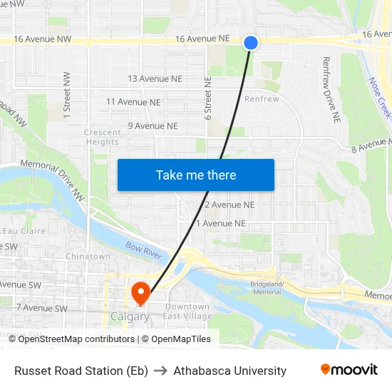 Russet Road Station (Eb) to Athabasca University map