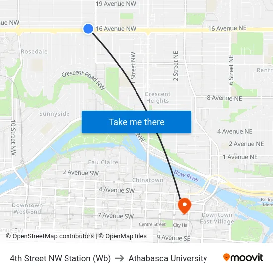 4th Street NW Station (Wb) to Athabasca University map
