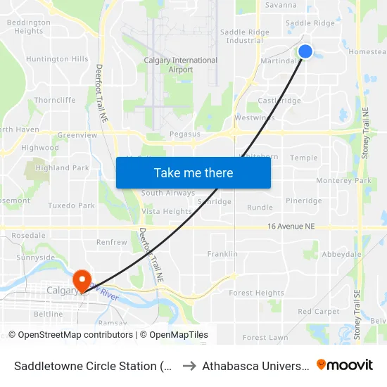 Saddletowne Circle Station (Sb) to Athabasca University map
