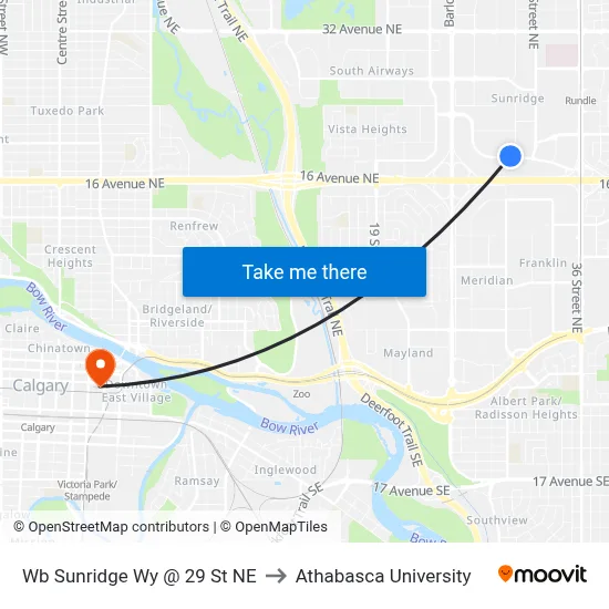 Wb Sunridge Wy @ 29 St NE to Athabasca University map